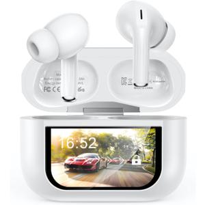 Bucephalus Wireless Earbuds, Bluetooth 5.4 Ear Buds with Smart Touchscreen Case & Noise Cancelling, 48H Playtime, Bass Stereo Sound, Compatible with iPhone/Android, Pad - Pearl White