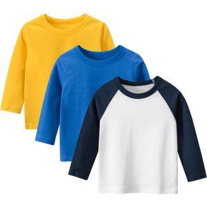 Toddler Boys Long Sleeve T-Shirts Kids Basic Crewneck Cotton Tee Shirts