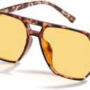 livho Vintage Aviator Blue Light Blocking Glasses, Fashion Oversized Frames with UV Protection Coating, Unisex Design (Leopard/Tortoise Night Vision Lenses)