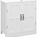 kleankin Pedestal Sink Storage Cabinet, Under Sink Cabinet with 2 Doors and Adjustable Shelf, Bathroom Vanity with U-Shape Cut-Out, White