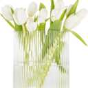 Glass Vase for Centerpieces,Modern Large Vase for Flowers,Footprint Shape Striped Bottle for Home,Office Restaurant Desk Decor 8.3 Inch (Clear)