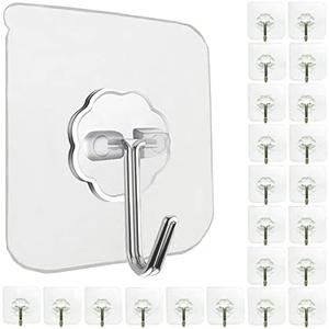 Jwxstore 24 Pack Heavy Duty Self Adhesive Hooks - 33lb Max, Transparent, Waterproof, Sticky Wall Hooks for Keys, Bathroom, Shower, Outdoor, Kitchen, Door, Home Improvement, Utility