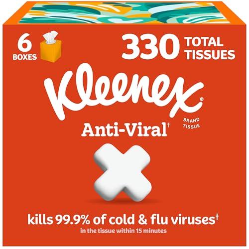 Kleenex Anti-Viral Facial Tissues, 6 Cube Boxes, 55 Tissues per Box, 3-Ply (330 Total)