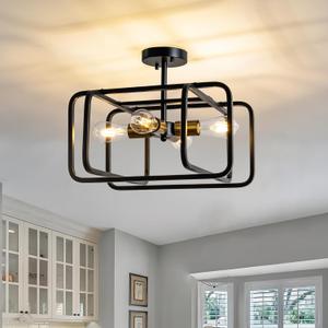 KSRYSZCQ 4 Light Semi Flush Mount Ceiling Light 20" Black Ceiling Light Fixture E26 Metal Farmhouse Kitchen Light Fixture for Dining Room Hallway Entryway Bedroom Living Room.