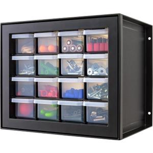 IRIS USA Small Plastic Drawer Organizer, 16-Drawer, Stackable Teacher Toolbox Crayon Small Parts Bead Building Bricks Screw Garage Desk Storage Cabinet, Drink and Water Flavor Packet Organizer, Black