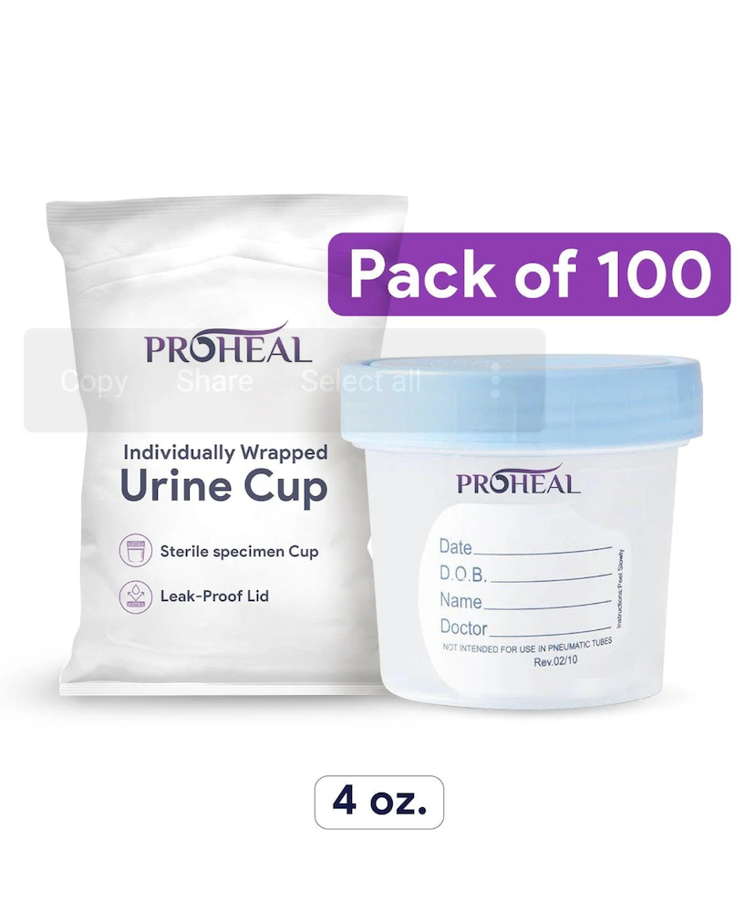 Specimen Collection Sterile Urine Cups - 100 Pack