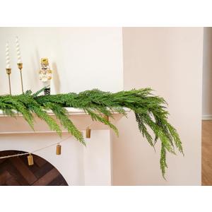 6FT Cedar Garland Realistic Faux Pine Cypress Garland for Mantle Stairs Fireplace Table Front Door Wall Indoor Outdoor Christmas Xmas Decor Holiday Decorations
