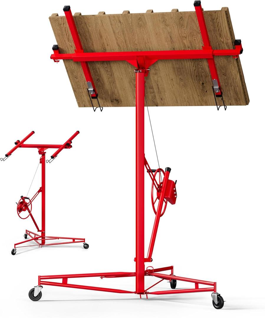 16 Ft Drywall Lift,Drywall Rolling Lifter Panel,150LBS Heavy Duty Sheetrock Lift Drywall Lifter,Drywall Lift Panel Hoist Jack with 360 Adjustable Telescopic Arm & 3 Lockable Wheels (16 ft Red)