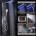 ELLO&ALLO LED Shower Panel Tower System, Hydroelectricity Display Rain Massage with Jets, Brushed Black