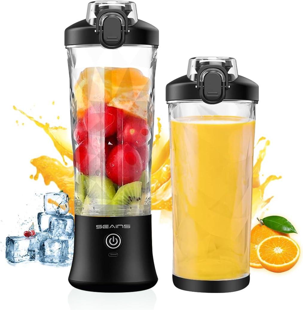Portable Blender with 20 Oz Travel Cup, 6 Blades, USB Rechargeable for Shakes, Smoothies, Gym, Kitchen and Outdoors (Black)