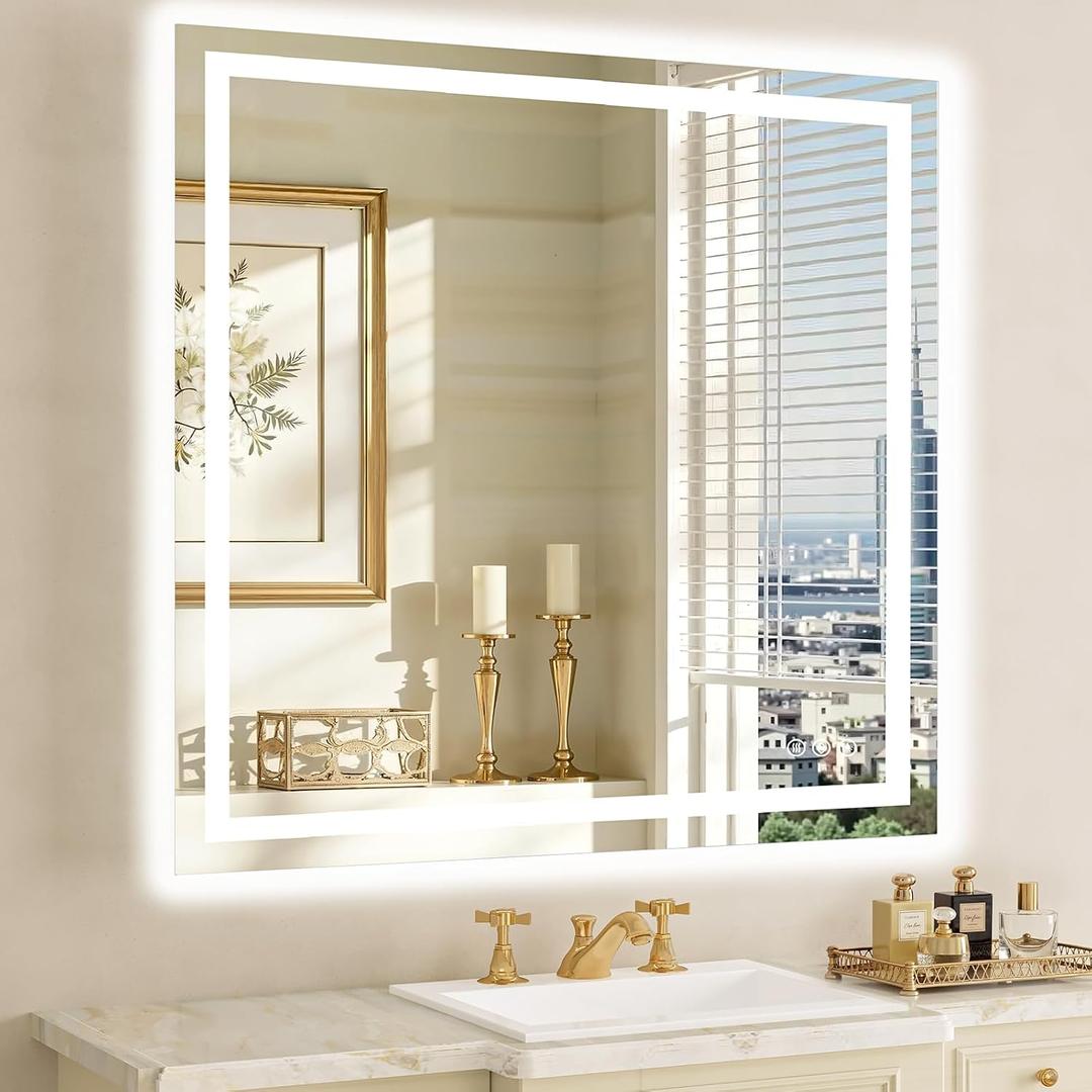 36"x36" LED Bathroom Mirror with Lights, Anti-Fog, Backlit+Frontlit