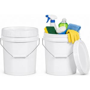 ASEVAT 2 Pack 1.3 Gallon White Plastic Bucket with Standard Screw Lid & Metal Wire Handle, Heavy Duty Sealed Multipurpose Pail for Dry Foods, Cleaning Goods & Household Storage