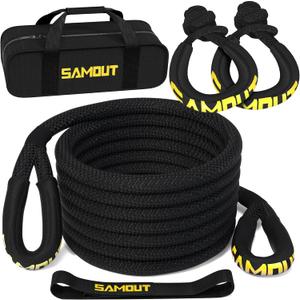 Samout Kinetic Recovery Rope (48000Lbs 1in x 20ft) + 2PCS Synthetic Soft Shackle, Extreme Duty 30% Elasticity Energy Snatch Strap for 4x4 Offroad Vehicle