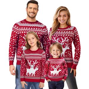 Ugly Christmas Sweaters for Women Men Kids 2024 Family Matching Christmas Sweater Funny Xmas Holiday Knit Pullover (XX-Large, Red)