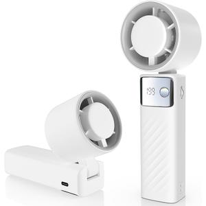 Portable Handheld Turbo Fan - Foldable Mini Fan with Air Turbo Tech, 1-199 Speed Adjustment, 20H Runtime, LED Display, Battery-Powered for Indoor/Outdoor Use Light White