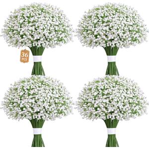 MARTINE MALL 36 Pcs Babys Breath Artificial Flowers, White Baby Breath Flowers Artificial Bulk Real Touch Fake Babys Breath Flowers Faux Gypsophila for Wedding Party Home Floral Arrangement Decor