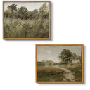 VIYYIEA 2 Pcs Vintage Framed Wall Art, Country Road and Grassland Painting Decor Aesthetic, Small Canvas Print Artwork, Farmhouse Landscape Wall Pictures for Bedroom Bathroom, 9x11 Inch, Set of 2