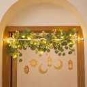 Yookeer 9 Pcs Ramadan Decorations Eid Mubarak Home Decorations Ramadan Archway Decor Eid Mubarak Adjustable Doorway Garland with Light Islamic Wooden Moon Ornaments for Entryway Indoor Muslim Party