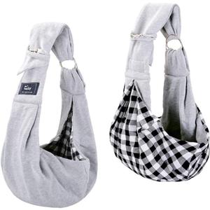 CUBY Dog and Cat Sling Carrier - Hands Free Reversible Pet Papoose Bag - Soft Pouch and Tote Design - Suitable for Puppy, Small Dogs Cats Outdoor (Grey, Adjust Strap 1.0)