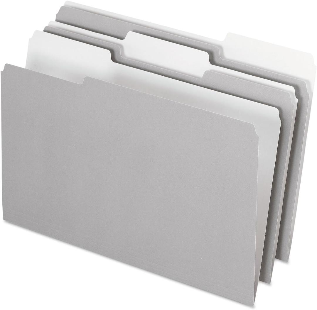 Pendaflex 435013GRA Interior File Folders, 1/3 Cut Top Tab, Legal, Gray (Box of 100)