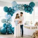 PartyXpress 141PCS Dusty Blue Balloon Arch Garland Kit with Peacock Pastel Blue Balloons for Baby Boy Shower, Bridal Shower, Wedding Party, Gender Reveal, Birthday Decor