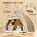 Cat Houses for Indoor Cats - Large Cat Bed Cave with Natural Sisal Cat Scratcher Mat, Solid Wood Frame Cat House with Curtains and Cat Floor Scratching Pad Rug, Protect Couch and Carpets, L