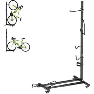 Vertical Bike Stand with Wheels, Space-Saving Freestanding Bike Rack, 360 Moveable Adjustable Height Indoor Bike Storage for Garage & Apartment, Floor Bike Parking Holder for Bikes up to 22-29