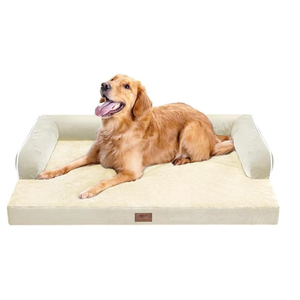 Large Dog Bed Orthopedic Washable - Beds Bolster - Medium XL XLarge Big Dogs - Memory Foam Couch Sofa - Waterproof with Removable Cover (Beige)