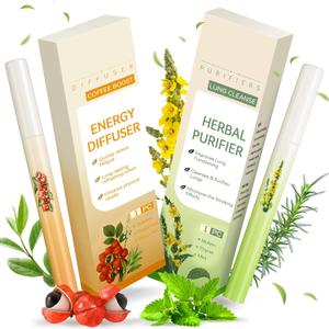 Mullein Herbal Diffuser Pen Smokeless Inhaler for Quitting Smoking, Lung Cleansing with Mullein Thyme & Mint Flavored Air Freshener, 2 Sticks Vaporless