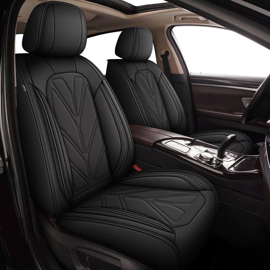 DISUTOGO Full Set Car Seat Covers Fit for Subaru Forester 2007-2024 2025 2026: Luxury Leather Waterproof Automotive Seat Cushion Protector Compatible Airbag(5 Seats, Black)