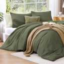 WRENSONGE Queen Comforter Set - 3 Pieces Prewashed Olive Green Comforter Soft Lightweight for All Seasons, Down Alternative Comforters Queen Size with 2 Pillow Shams