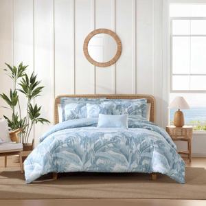 Tommy Bahama - Queen Comforter Set, 100% Cotton Slub Fabric with Soft Breathable Texture, 5 Piece Bed Set with Matching Pillowcases & Bonus Throw Pillows (Palm Serenity Blue)
