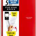 Five Star Spiral Notebook + Study App, 3 Subject, College Ruled Paper, 8-1/2" x 11", 150 Sheets, Fights Ink Bleed, Water Resistant Cover, Fire Red (72065)