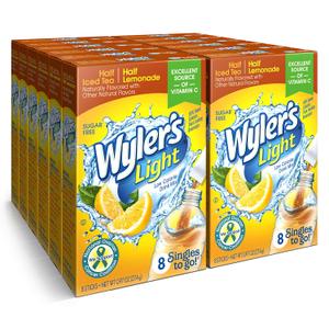 Wyler's Light Singles To Go, Half Iced Tea/Half Lemonade, 96 Packets Sugar Free, Powdered Drink Mix Packets, Water Flavoring Packets, 12 Boxes with 8 Packets Each, Vitamin C, Hydration Support, BBD 07/2028