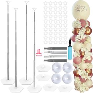 Balloon Column Stand Kit Set of 4, 9 Feet Adjustable Balloon Arch Stand for Floor,Balloon Tower Kit with Base for Baby Shower Birthday Graduation Wedding Christmas Party