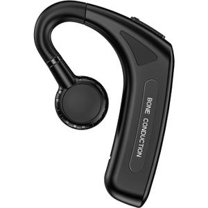 Open Ear Headphones Wireless Bluetooth Single Bone Conduction Wireless Earbuds with Earhooks Bone Conduction Headphones Bluetooth Head Set Earphones IPX5 Waterproof Long Battery Life Earpiece Black