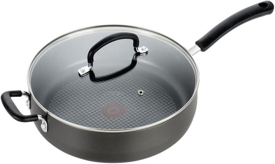 T-Fal Ultimate Hard Anodized Non Stick Jumbo Cooker With Lid & Helper Handle 5 Quart, Oven Broiler Safe 400F, Lid Safe 350F, Cookware, Deep Frying Pan, Skillet, Pots and Pans, Dishwasher Safe, Onyx