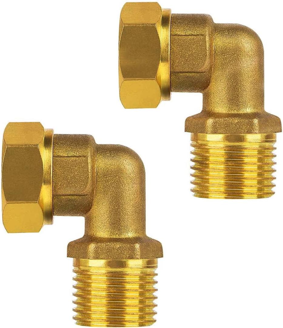 Water Line Adapter 1/2 IPS Female to 1/2 IPS Male 90 Degree Elbow Brass for clawfoot tub shower faucet mount connector (2-Pack