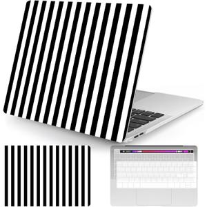 Seorsok Compatible with MacBook Pro 13 inch Case M2 2023,2022,2021-2016 A2338 M1 A2251 A2289 A2159 A1989 A1708 A1706, Cute Striped Plastic Hard Shell Case with Keyboard Cover, Black & White Stripes