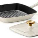 Tramontina Bestow Enameled Cast Iron Grill Pan with Press, 11-inch, Latte with Gold Knob
