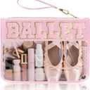 Snack Bags Clear Pouch Travel Makeup Bag Chenille Letter Bags for Zipper Pouch Clear Cosmetic Bag Clearly Tote Bag Makeup Travel Bags for Women (PINK-BALLET)