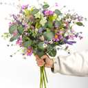 20" Artificial Flowers Bouquet for Vase Indoor, 6 stem Faux Silk Daisies Lavender Silver Dollar Eucalyptus Leaves Wildflower Floral Arrangement Home Decor for Living Room Dining Table Entryway (Purple)