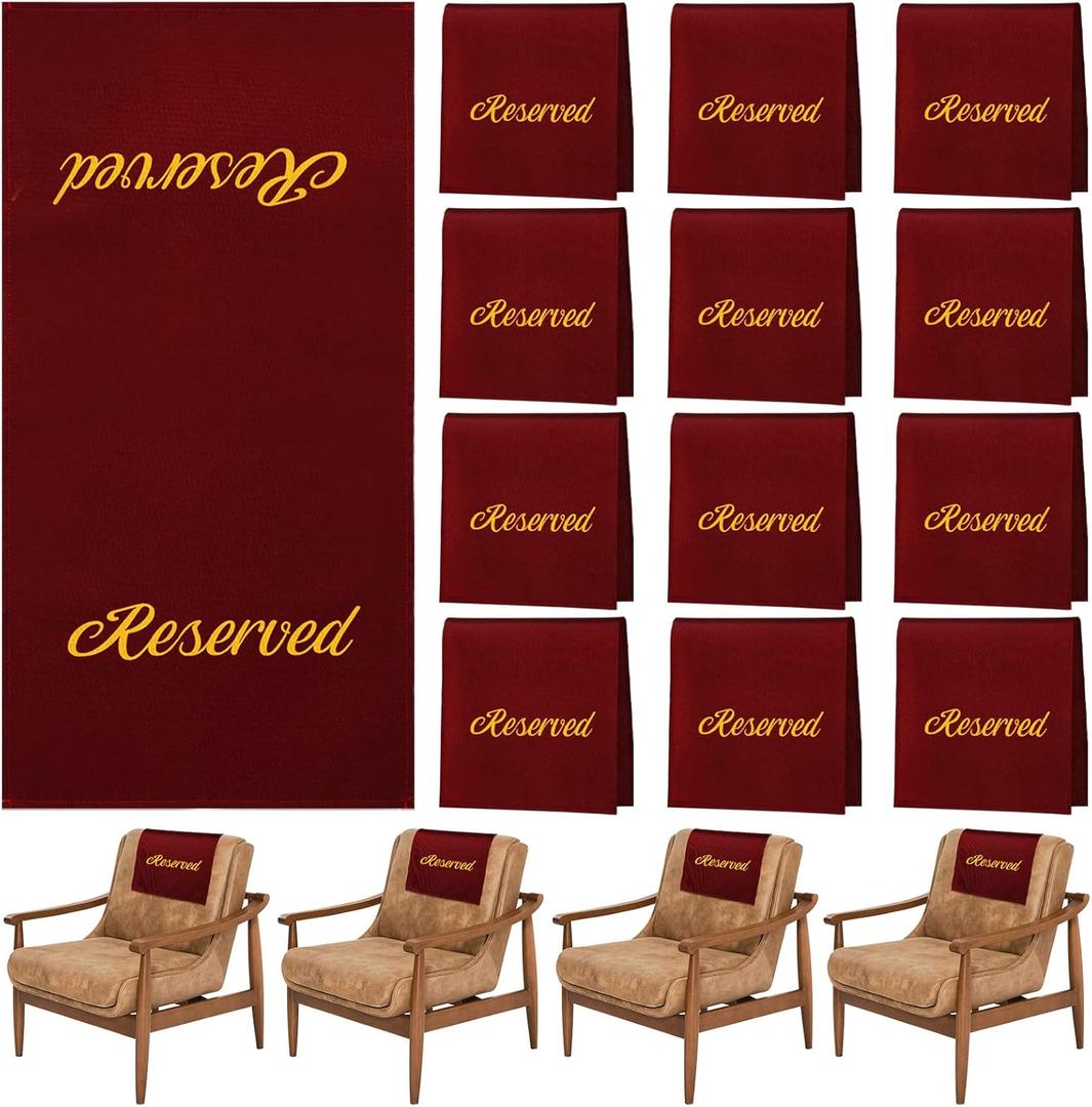 Tatuo 12 Pieces Reserved Seating Signs for Chairs 22 Inch Reserved Signs for Church Pews Cloth Placeholder for Restaurant Wedding Meeting and Event Parties(Burgundy and Gold)