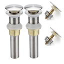 Bathroom Sink Drain,2 Pack Drain Stopper Bathroom Sink Without Overflow,Pop Up Drain Assembly with Detachable Strainer Basket,Built-in Anti-Clogging Strainer,Stainless Steel Brushed Nickel