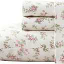 Laura Ashley - Flannel Sheets King Size, Anti-Pilling & Wrinkle Resistant Cotton, Touchably Soft for All-Season Comfort - Bed Sheets with Matching PIllowcases & Fitted Sheet (Audrey Pink)