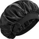 YFONG Real Mulberry Silk Bonnet, Double Layer Silk Lined Bonnet for Sleeping Women Men, Adjustable & Non-Slip Sleep Cap (Black)