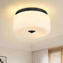 12" 2-Light Flush Mount Ceiling Light, Ribbed Glass, Black