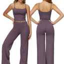 Womens Workout Sets Two Piece Spaghetti Straps Crop Top Matching Straight Leg Pants Gym Work Pilates Outfits (Large, Purple)