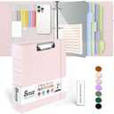 Leather 3 Ring Binder, 2 Inch Binders with Clipboards, 5-Tabs Pockets Dividers, 18 Divider Stikers, Plastic Folder, Pen Holder, Three Ring Binder with Pen Holder(Pink, Letter Size)