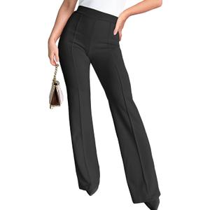 Agenlulu Wide Leg Dress Pants for Women Elastic High Waist Straight Leg Pants Business Casual Pull on Office Work Slacks (Large, Black)
